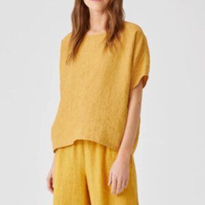 Eileen Fisher Linen Round Neck Boxy Top Marigold Size XL
